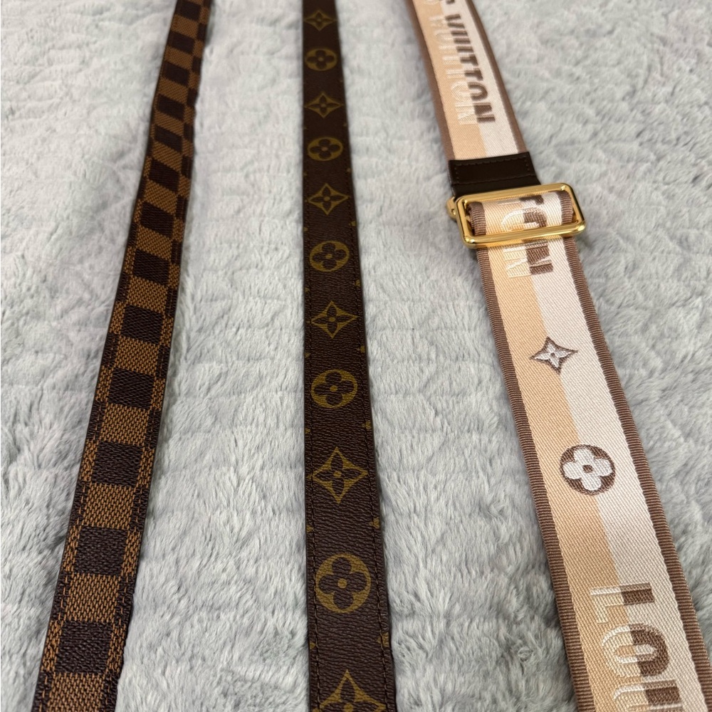 Brown designer bag straps. 1 adjustable 2 not adjustable
